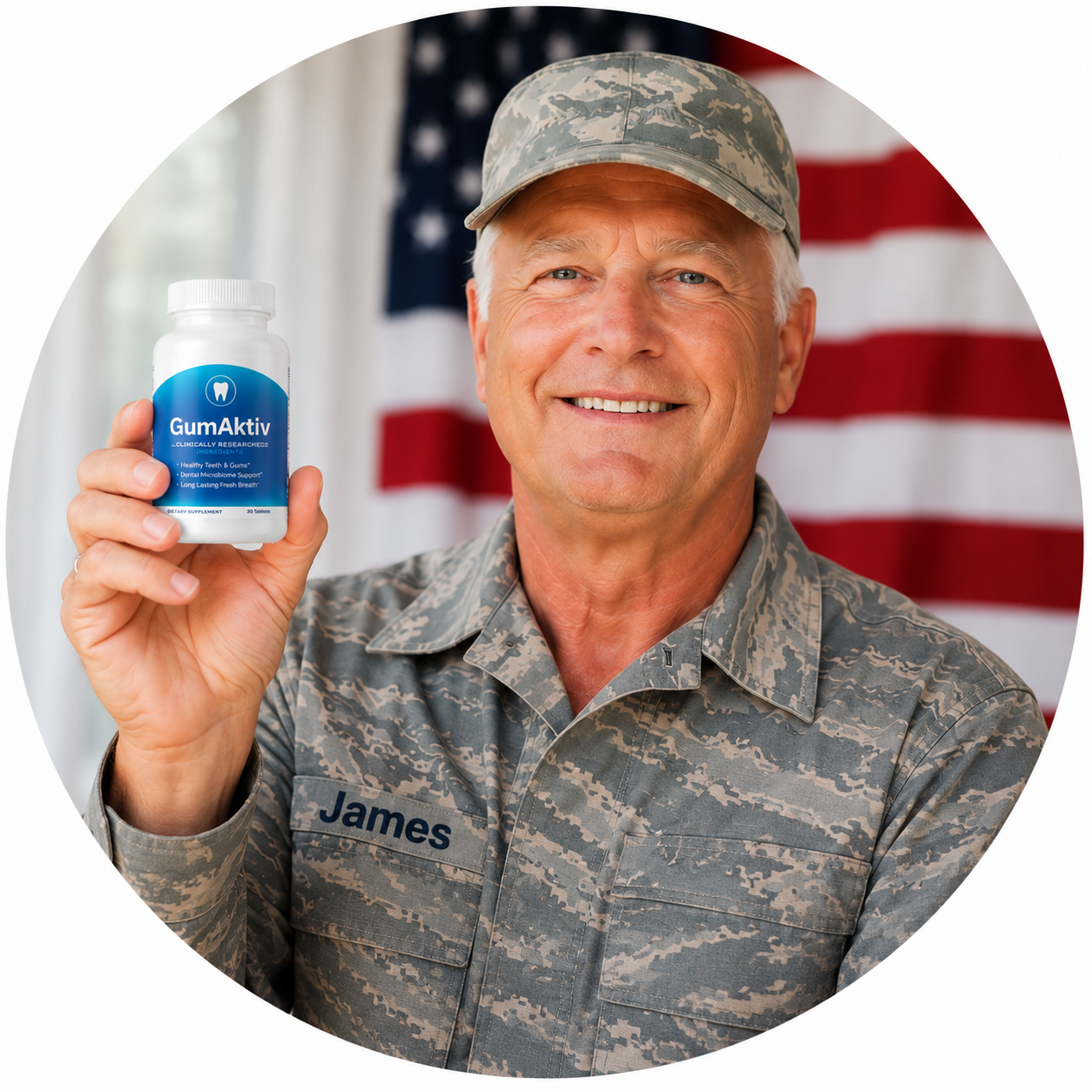 James R. holding a bottle of GumAktiv