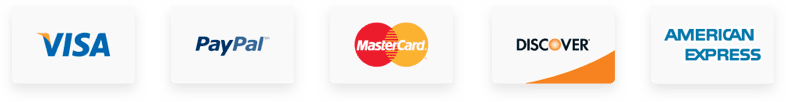 We accept Visa, PayPal, Mastercard, Discover and American Express