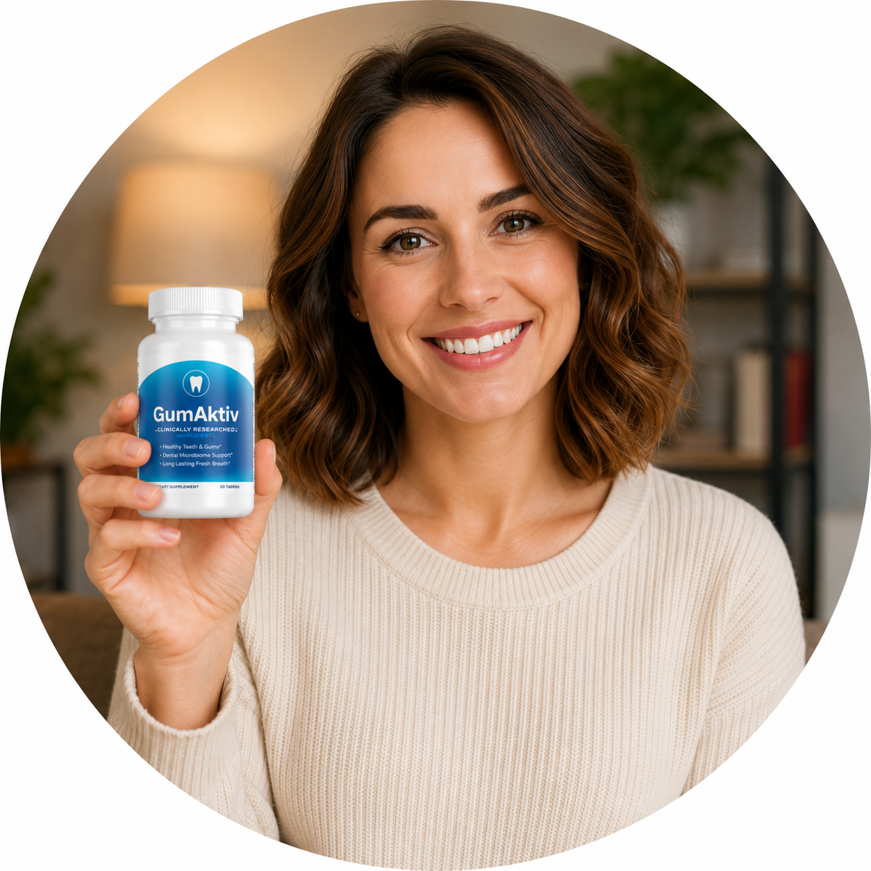 Marissa T. holding a bottle of GumAktiv